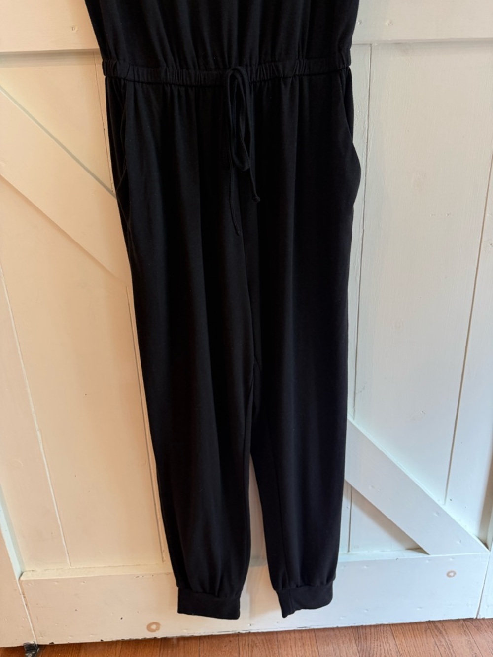 PrettyGarden Black Short Sleeve Jogger Jumpsuit Romper Large Drawstring Waist - Picture 3 of 10